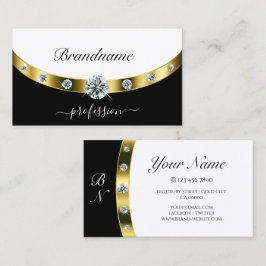 Luxe Gold Border Black en White Initialen Visitekaartje