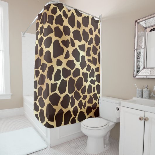 Luxe Gold Brown Giraffe Animal Print Patroon Douchegordijn (In situ)