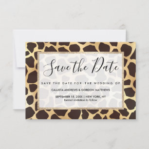 Luxe Gold Brown Giraffe Animal Print Patroon Save The Date