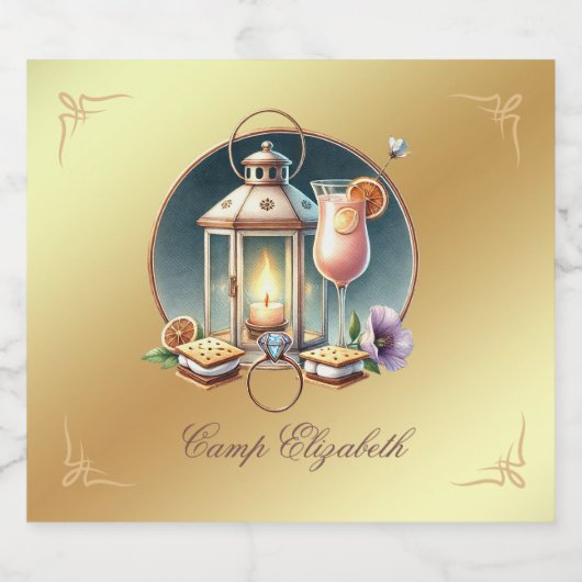 Luxe Gold Camp bruid vrijgezellenweekend Sparkling Wijnetiket (Enkel label)