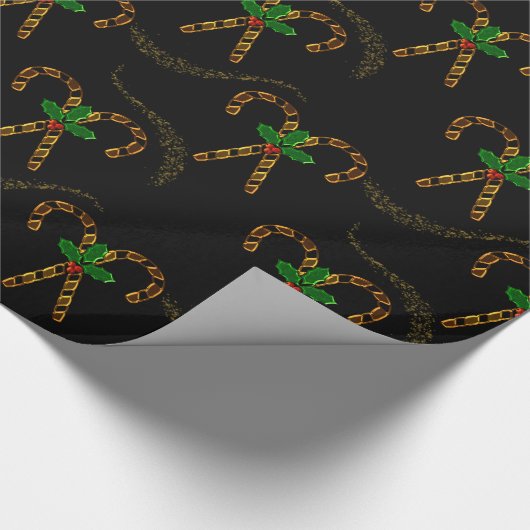 Luxe Gold Candy Canes Black Kerstmis Cadeaupapier (Hoek)