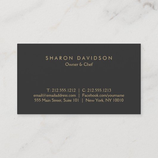 Luxe Gold Catering Logo Restaurant, Chef Donkergri Visitekaartje (Achterkant)