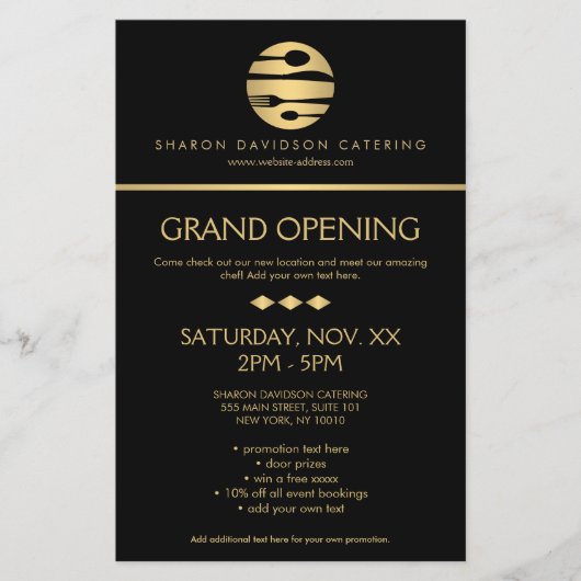 Luxe Gold Catering Logo Restaurant, Chef Zwart Flyer (Voorkant)