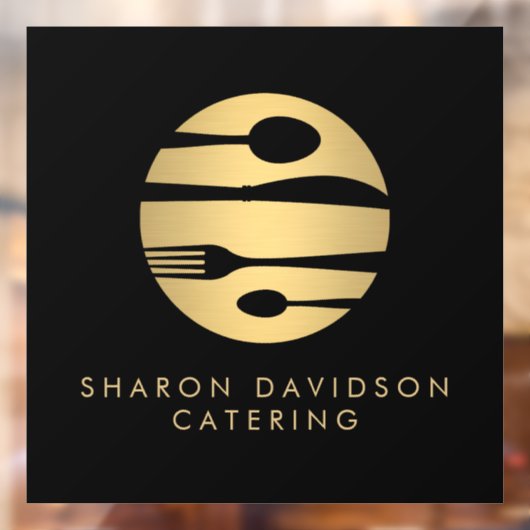 Luxe Gold Catering Logo Restaurant, Eten Zwart Raamsticker (Vel 2)