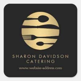 Luxe Gold Catering Logo Restaurant, Voedsel Zwart Vierkante Sticker