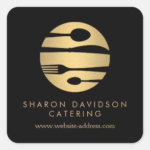 Luxe Gold Catering Logo Restaurant, Voedsel Zwart Vierkante Sticker