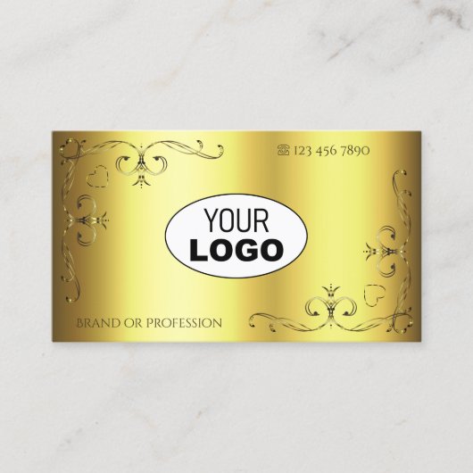Luxe Gold  cornergrenzen toevoegen Logo elegant Visitekaartje (Voorkant)
