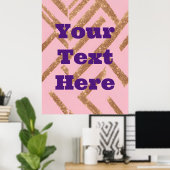 Luxe Gold Custom Text Zigzag Pink AI Art Poster (Thuiskantoor)