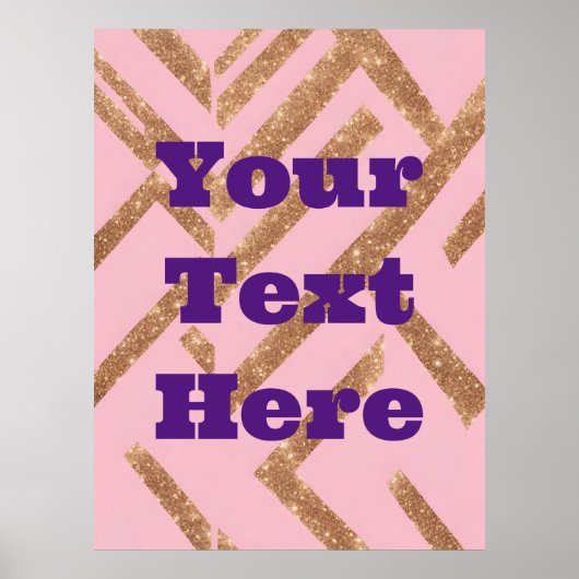 Luxe Gold Custom Text Zigzag Pink AI Art Poster (Voorkant)