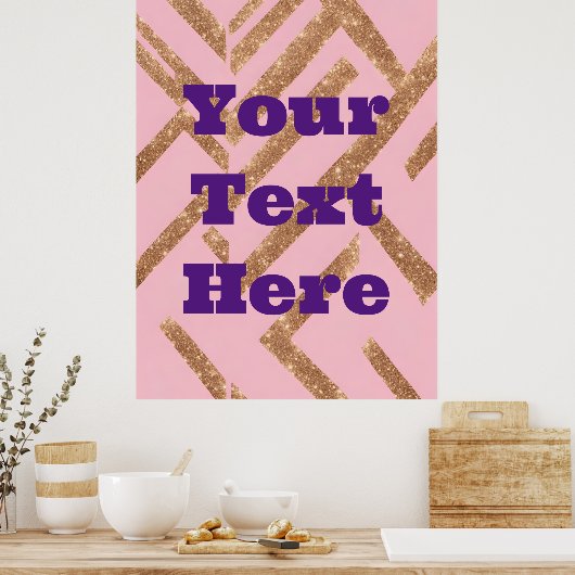 Luxe Gold Custom Text Zigzag Pink AI Art Poster (Keuken)