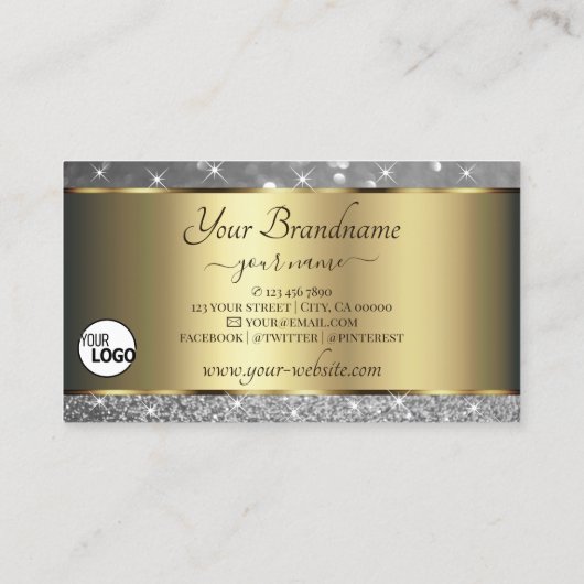 Luxe Gold Decor Sparkle Silver Glitter Toevoegen L Visitekaartje (Achterkant)