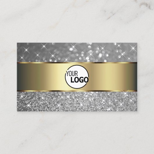 Luxe Gold Decor Sparkle Silver Glitter Toevoegen L Visitekaartje (Voorkant)