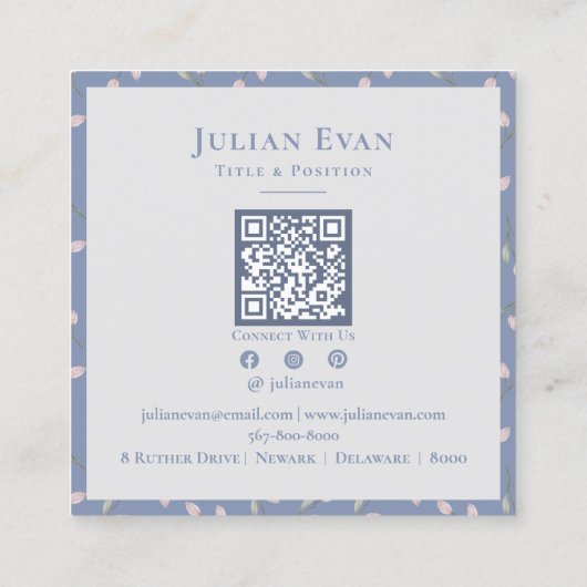 Luxe Gold Dusty Blue Flower Pattern Visitekaartje (Achterkant)