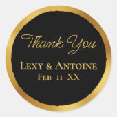 Luxe Gold Edge Black Hartelijk dank naam bruiloft  Ronde Sticker (Voorkant)