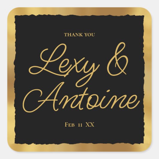 Luxe Gold Edge Black Wedding Bedankt Vierkante Sticker (Voorkant)