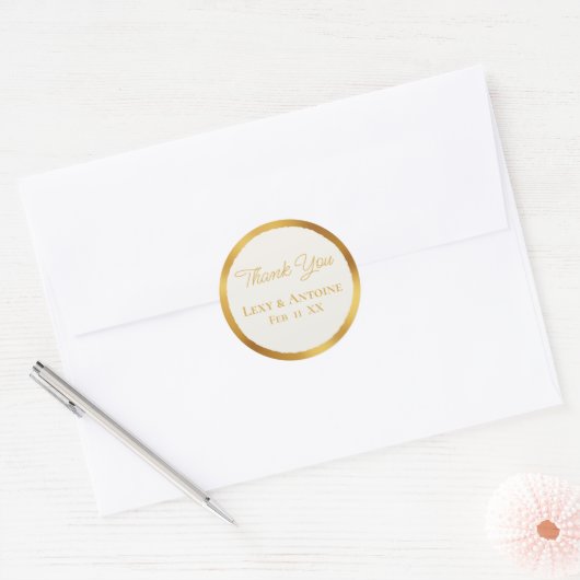 Luxe Gold Edge Ecru - Bedankt voor uw namen Vertro Ronde Sticker (Envelop)