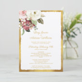 Luxe Gold Edge Mauve Pink White Waterverf Florals Kaart (Staand voorkant)