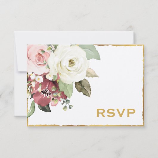 Luxe Gold Edge Mauve Roze Witte Bloemen RSVP Kaartje (Achterkant)