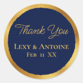 Luxe Gold Edge Navy Blue Hartelijk dank Ronde Sticker (Voorkant)
