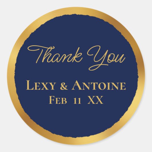Luxe Gold Edge Navy Blue Hartelijk dank Ronde Sticker (Voorkant)