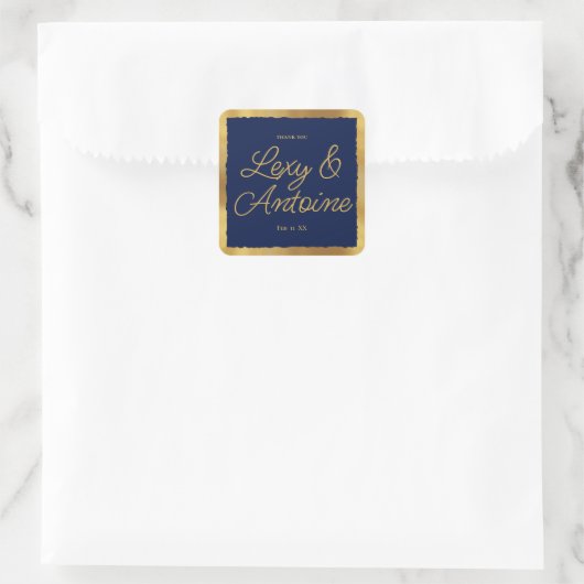 Luxe Gold Edge Navy Blue Wedding Bedankt Vierkante Sticker (Tas)