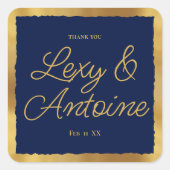 Luxe Gold Edge Navy Blue Wedding Bedankt Vierkante Sticker (Voorkant)