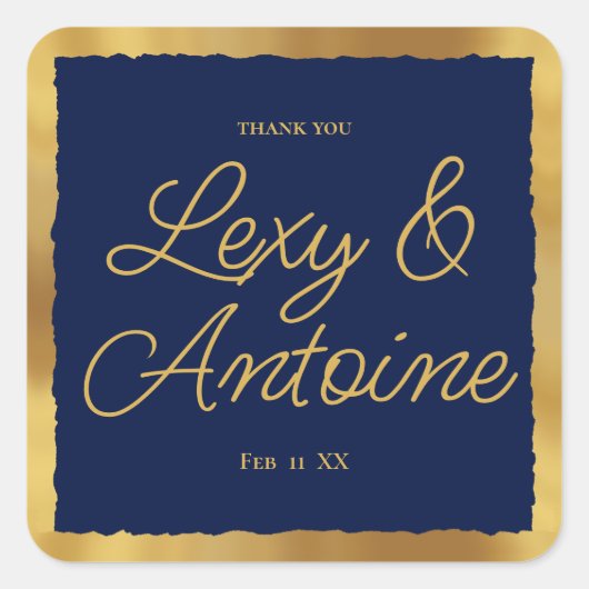 Luxe Gold Edge Navy Blue Wedding Bedankt Vierkante Sticker (Voorkant)
