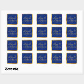 Luxe Gold Edge Royal Blue Wedding Dank u Vierkante Sticker (Vel)