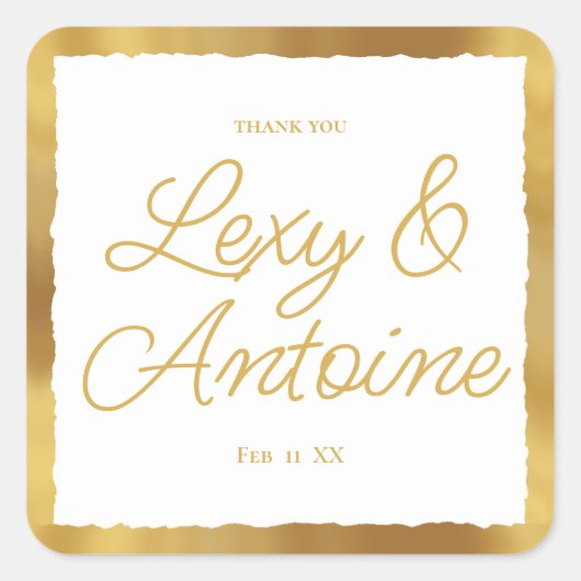 Luxe Gold Edge Wedding Dank u Vierkante Sticker (Voorkant)