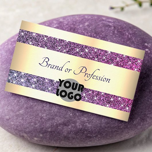 Luxe Gold Effect en Paarse Glitter met Logo Visitekaartje