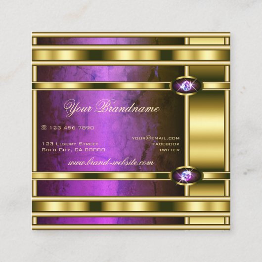 Luxe Gold-effect met donkerPaarse marmerpatroon Vierkante Visitekaartje (Achterkant)