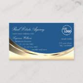 Luxe Gold en blauw met Logo mousserende diamant Visitekaartje (Achterkant)