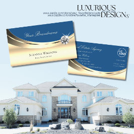 Luxe Gold en blauw met Logo mousserende diamant Visitekaartje
