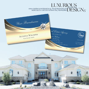 Luxe Gold en blauw met Logo mousserende diamant Visitekaartje