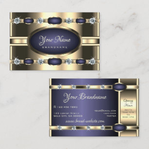 Luxe Gold- en blauwe kleuren met Faux Diamonds Visitekaartje