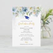 Luxe Gold en Blue Glitter Pet Graduation Party Kaart (Staand voorkant)