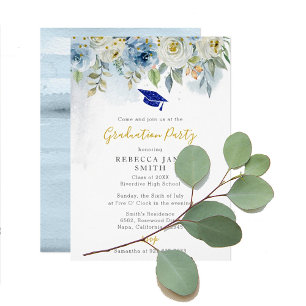 Luxe Gold en Blue Glitter Pet Graduation Party Kaart
