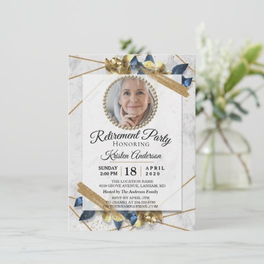 Luxe Gold- en Blue Ribbon-partij Kaart (Staand voorkant)