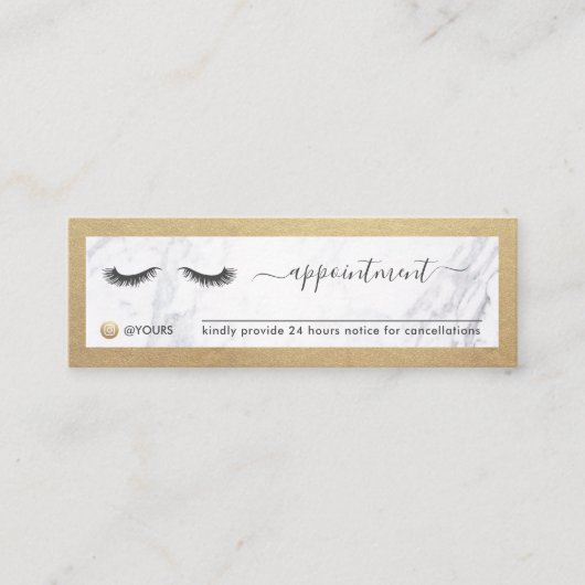 Luxe Gold en Marble Eyelash Beauty Appointment Mini Visitekaartje (Voorkant)