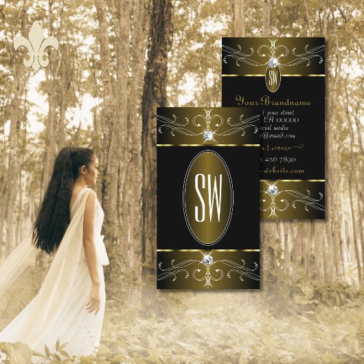 Luxe Gold en zwarte  Ornamenten Initialen Visitekaartje