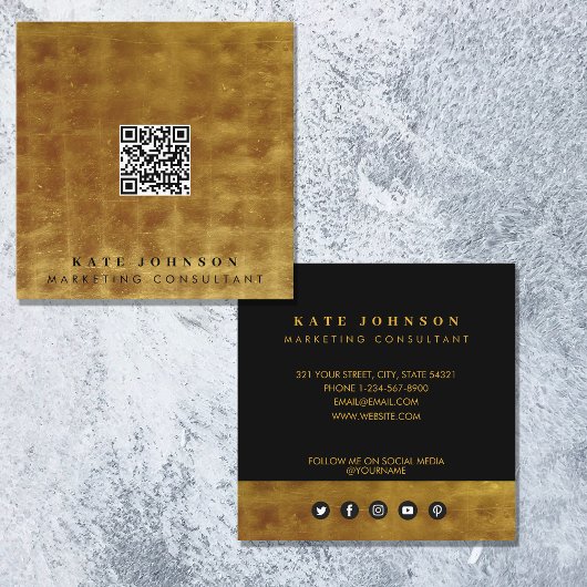 Luxe Gold en zwarte QR-code Social Media Square Vierkante Visitekaartje