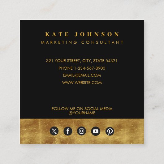 Luxe Gold en zwarte QR-code Social Media Square Vierkante Visitekaartje (Achterkant)