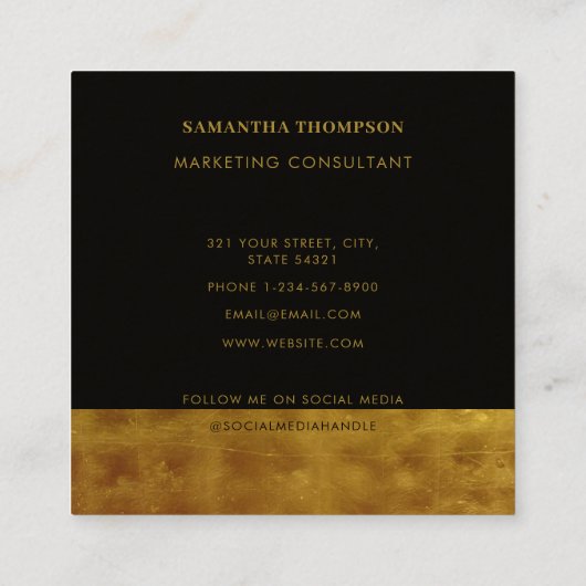 Luxe Gold en zwarte QR-code sociale media Vierkante Visitekaartje (Achterkant)