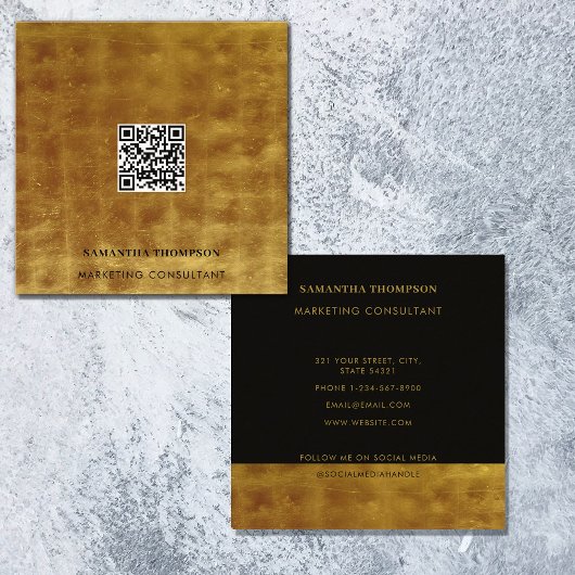Luxe Gold en zwarte QR-code sociale media Vierkante Visitekaartje