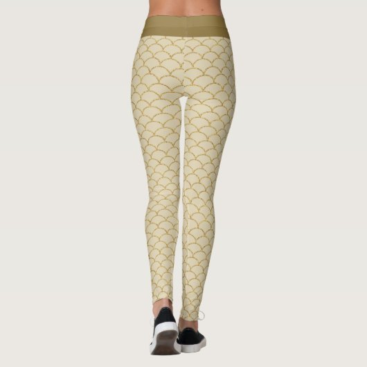 Luxe Gold Fan Pattern Zeemeermin Faux Glitter Glam Leggings (Achterkant)