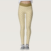 Luxe Gold Fan Pattern Zeemeermin Faux Glitter Glam Leggings (Voorkant)