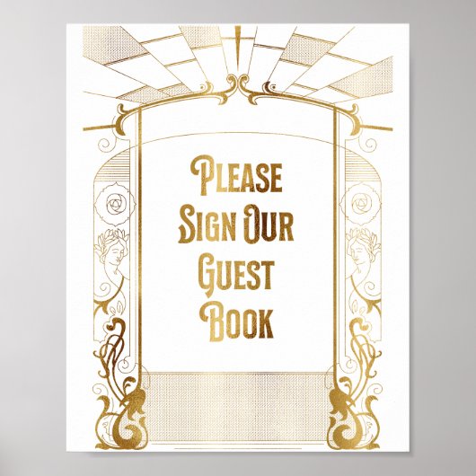 Luxe Gold Foil Art Deco Guest Book Sign Poster (Voorkant)
