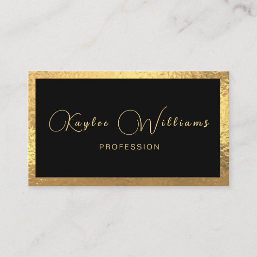 Luxe Gold Foil Black-script Visitekaartje (Voorkant)