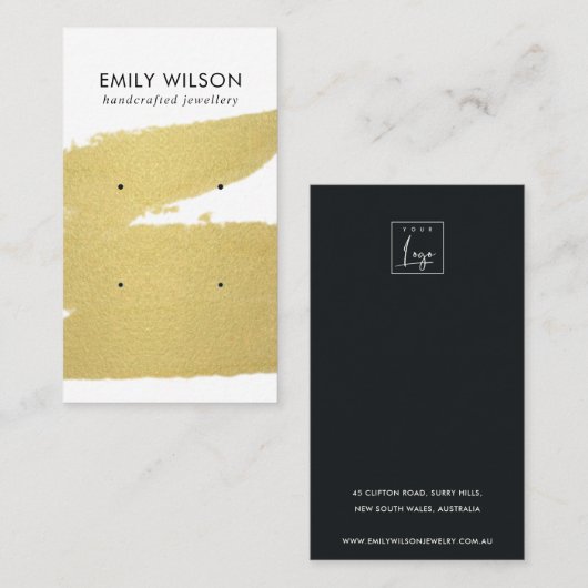 LUXE GOLD FOIL BRUSH STROKE 2 STUD EARRING DISPLAY VISITEKAARTJE (Voorkant / Achterkant)