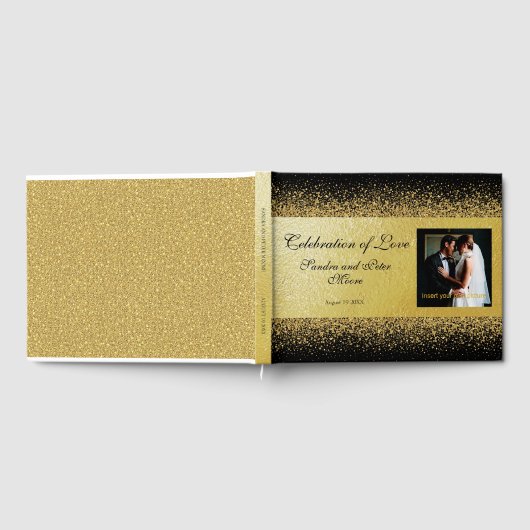 Luxe Gold Foil Confetti op zwart Gastenboek (Volledig)